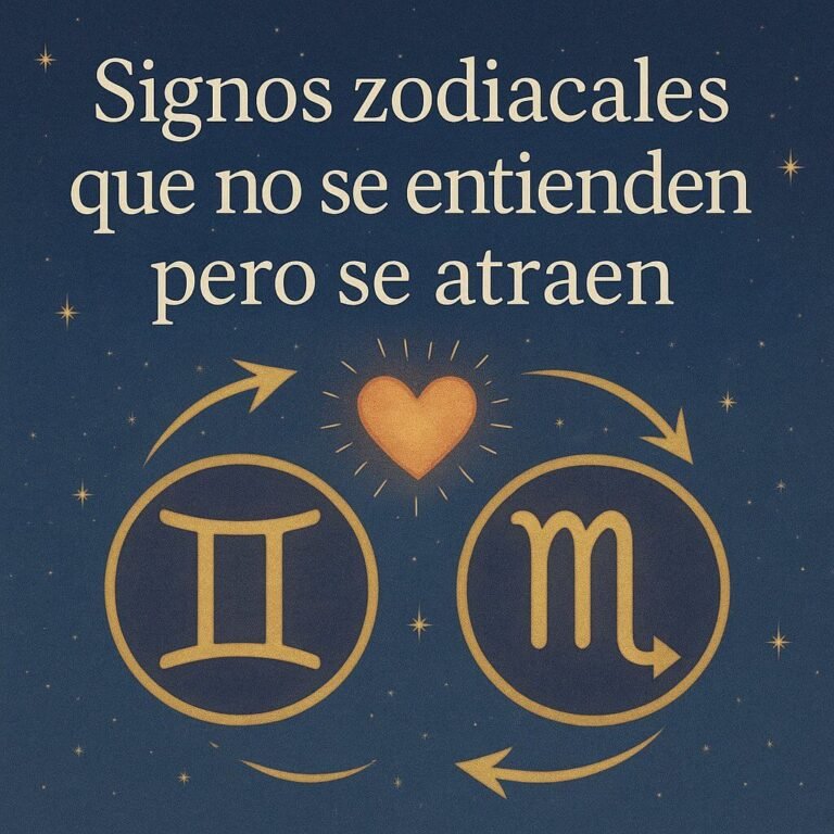 Ilustración zodiacal con signos zodiacales que no se entienden pero se atraen en un estilo místico y contrastado.